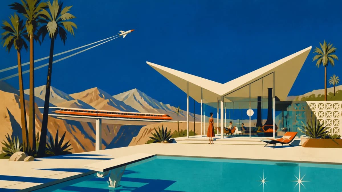 A frame from a real Magic Video render in the Atomic Age style