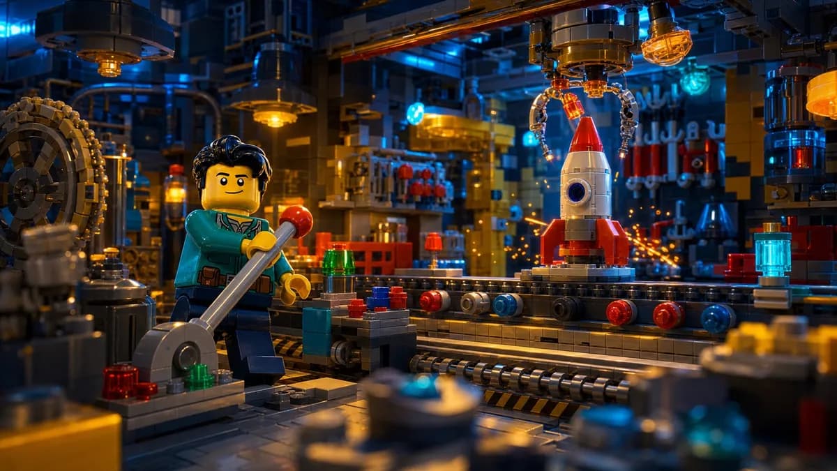 A frame from a real Magic Video render in the Toy Bricks style