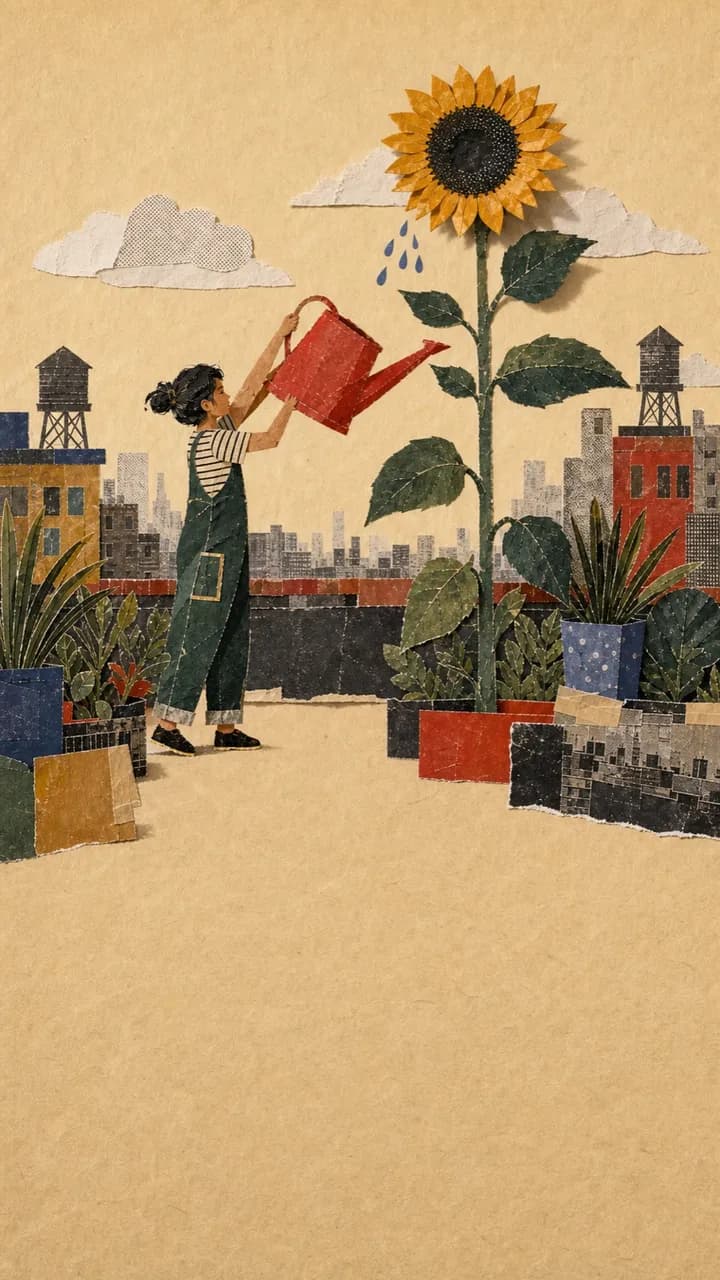 A vertical Short frame in the Paper Mache collage style