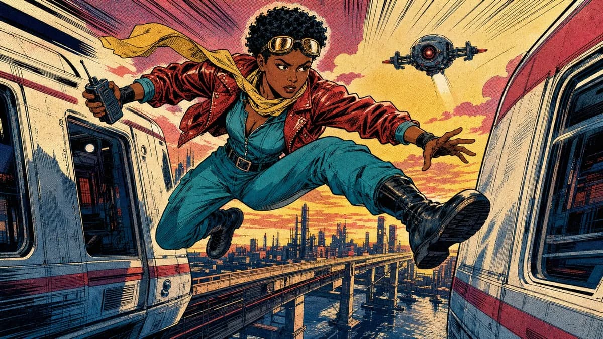 A frame from a real Magic Video render in the Retro Comics style