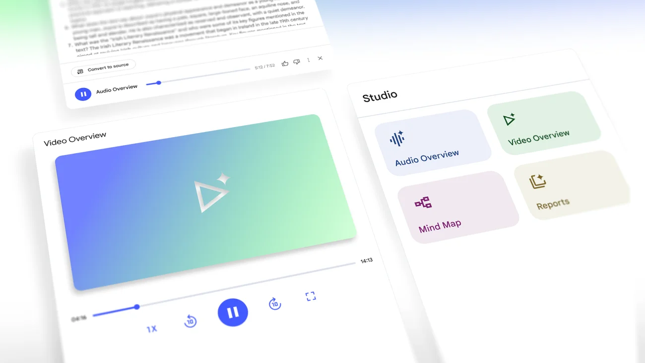 NotebookLM Studio panel with the Audio Overview option