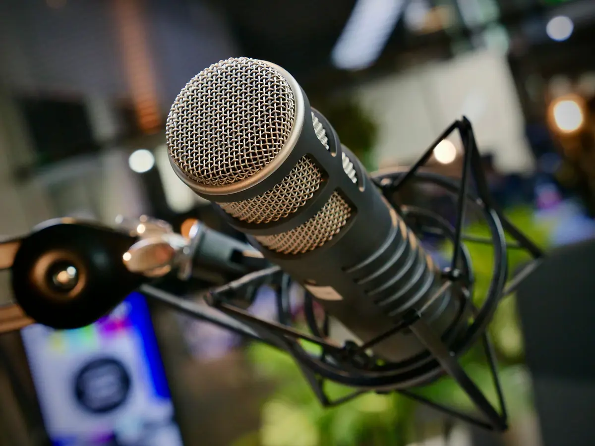 Studio microphone set up for podcast recording
