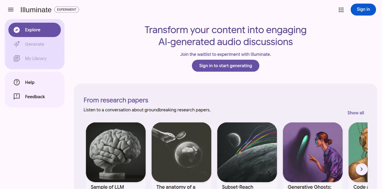 Google Illuminate, also branded Learn Your Way, homepage