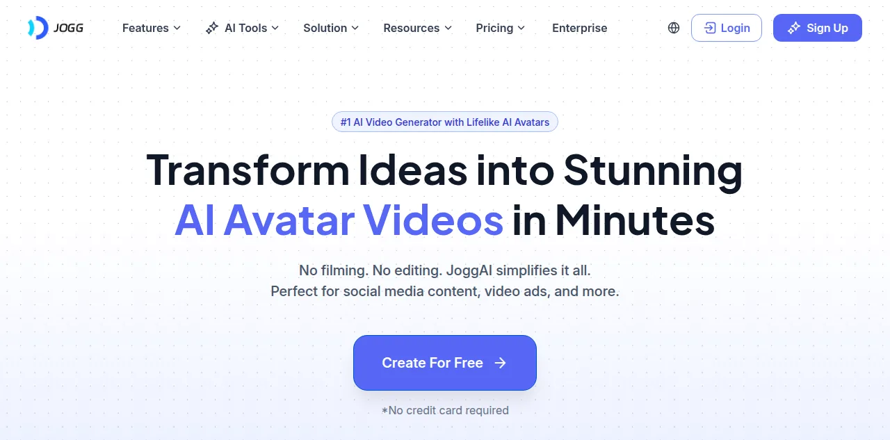 JoggAI's AI video generator homepage with lifelike AI avatars