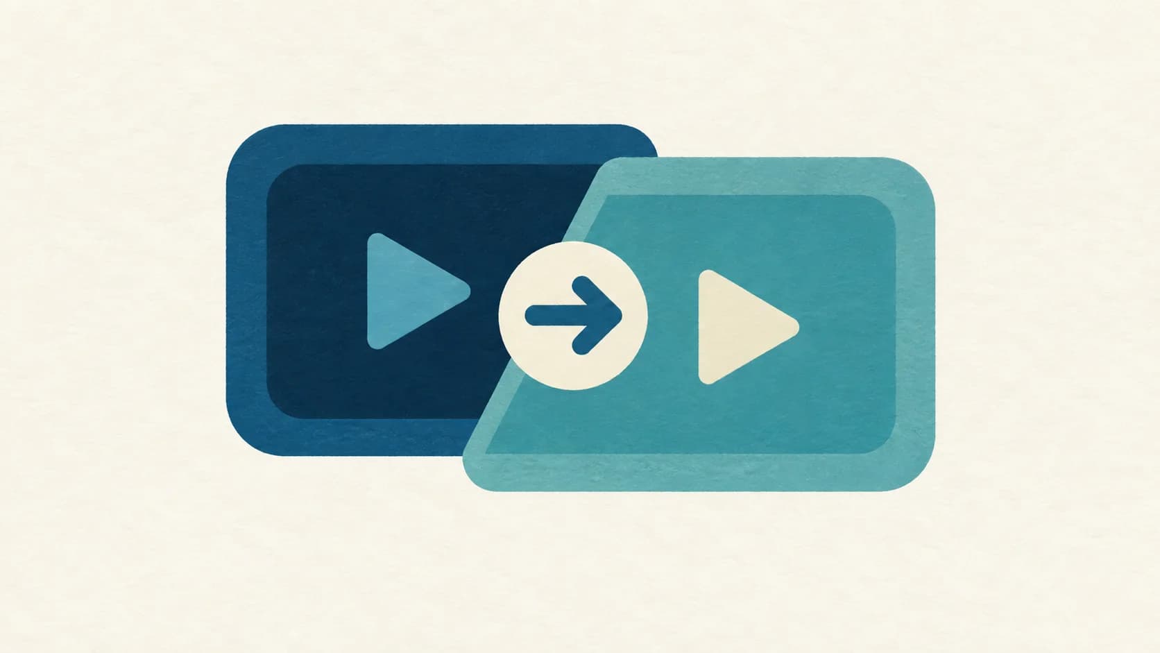 Two overlapping video frames connected by a right-pointing transition arrow.