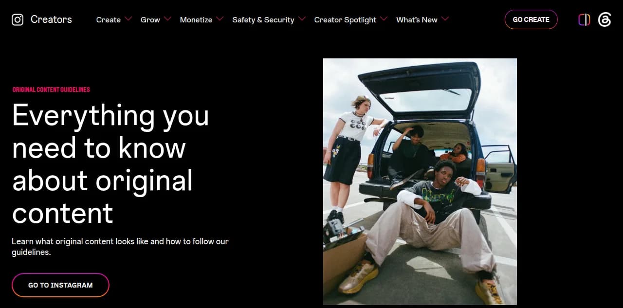Instagram's Original Content Guidelines page for creators
