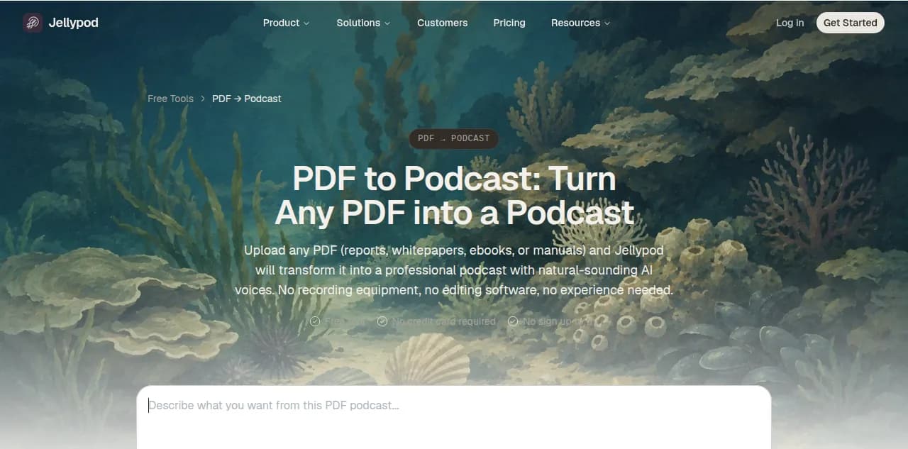 Jellypod-Werkzeug zum Umwandeln eines PDF-Dokuments in eine Podcast-Episode